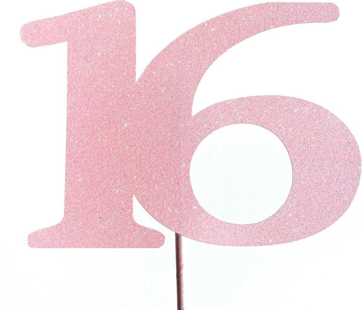   versiering| Taarttopper| Cake topper | Taartversiering| Verjaardag| Cijfers | 16 | Roze glitter|14 cm| karton